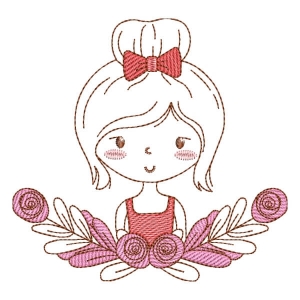 (Quick Stitch) Girl with flowers Embroidery Design