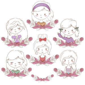 Machine Embroidery Designs of Girl With Flowers