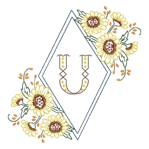 Matriz de bordado Monograma Moldura Floral Letra U