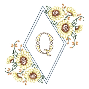 Matriz de bordado Monograma Moldura Floral Letra Q