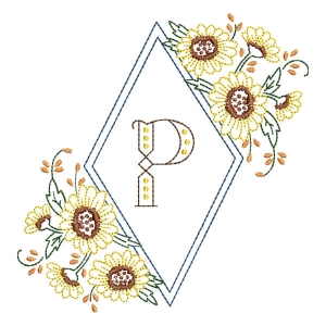 Matriz de bordado Monograma Moldura Floral Letra P