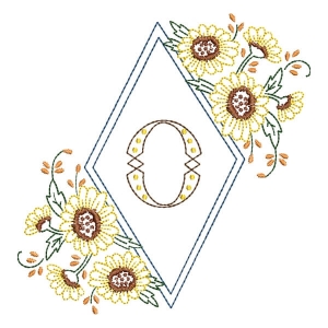 Matriz de bordado Monograma Moldura Floral Letra O
