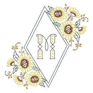 Matriz de bordado Monograma Moldura Floral Letra M