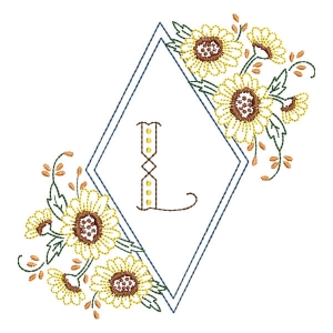Matriz de bordado Monograma Moldura Floral Letra L