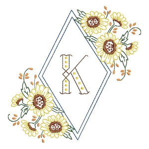 Matriz de bordado Monograma Moldura Floral Letra K 