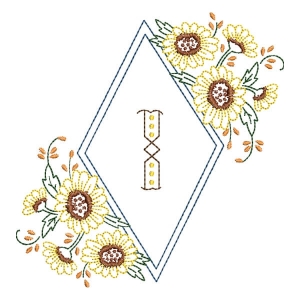 Matriz de bordado Monograma Moldura Floral Letra I
