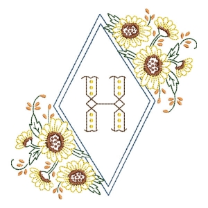 Matriz de bordado Monograma Moldura Floral Letra H