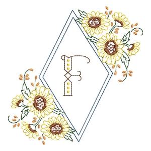 Matriz de bordado Monograma Moldura Floral Letra F
