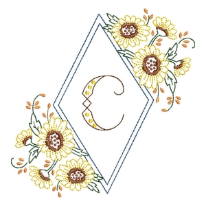 Matriz de bordado Monograma Moldura Floral Letra C