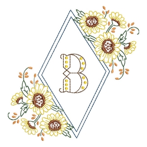Matriz de bordado Monograma Moldura Floral Letra B