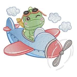 (Quick Stitch) Baby dinosaur  on the plane Embroidery Design