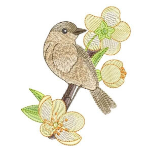 Bird on branch Embroidery Design