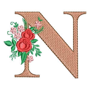 Matriz de bordado Alfabeto com Floral Letra N (Pontos Leves)
