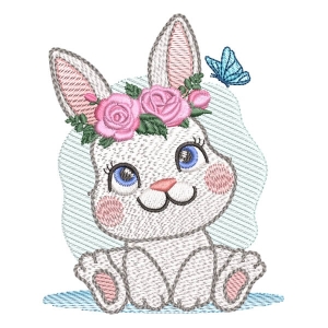 Bunny with Butterfly (Quick Stitch) Embroidery Design