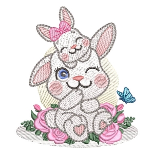 Bunnies with Flowers (Quick Stitch) Embroidery Design
