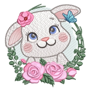 Bunny with Flowers (Quick Stitch) Embroidery Design