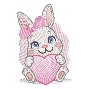 Bunny with Heart (Quick Stitch) Embroidery Design
