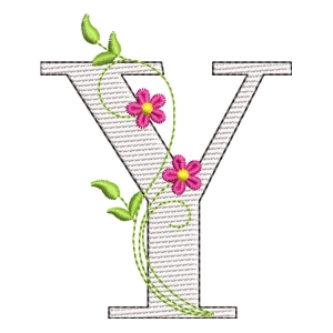 Floral Alphabet Letter Y (Quick Stitch) Embroidery Design