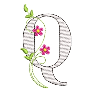 Floral Alphabet Letter Q (Quick Stitch) Embroidery Design