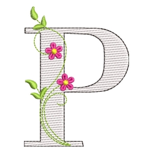 Floral Alphabet Letter P (Quick Stitch) Embroidery Design