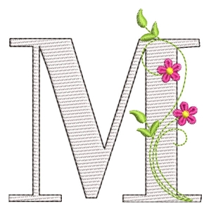 Matriz de bordado Alfabeto Floral M (Pontos Leves)
