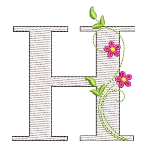 Matriz de bordado Alfabeto Floral H (Pontos Leves)