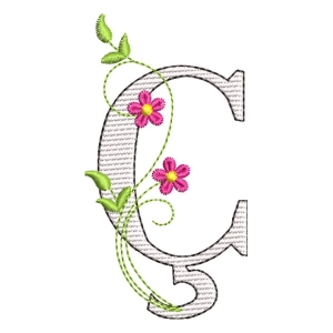 Matriz de bordado Alfabeto Floral Ç (Pontos Leves)