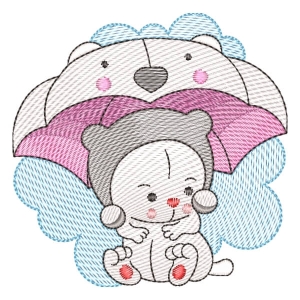 Cat with Umbrella (Quick Stitch) Embroidery Design