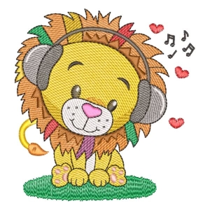 Lion Listening to Music (Quick Stitch) Embroidery Design