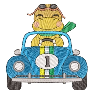 Dinosaur in Car (Quick Stitch) Embroidery Design