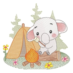 Elephant Camping (Quick Stitch) Embroidery Design