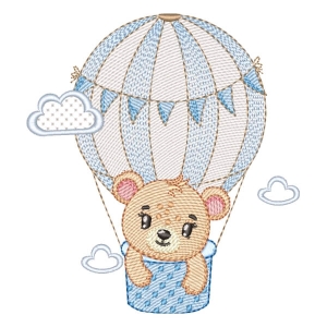 Bear in Hot Air Balloon (Quick Stitch) Embroidery Design