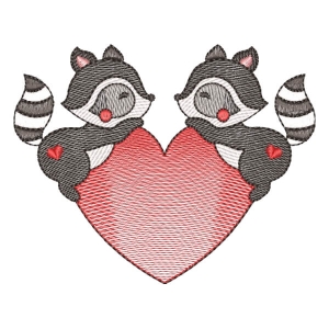 Raccoons and Heart (Quick Stitch) Embroidery Design