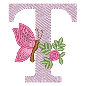 Floral Alphabet Letter T Embroidery Design