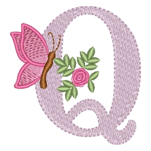 Floral Alphabet Letter Q Embroidery Design
