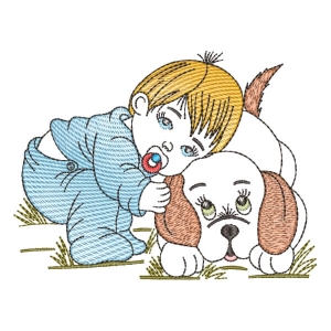 Boy and Dog (Quick Stitch) Embroidery Design
