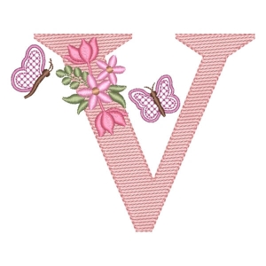 Floral Alphabet Letter V (Quick Stitch) Embroidery Design