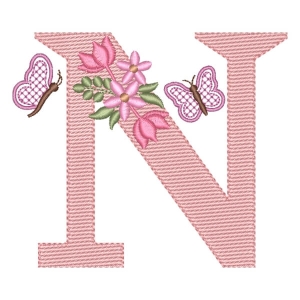 Floral Alphabet Letter N (Quick Stitch) Embroidery Design