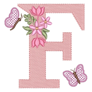 Matriz de bordado Alfabeto Floral F (Pontos Leves)