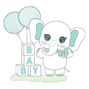 Elephant with Balloons Embroidery Design