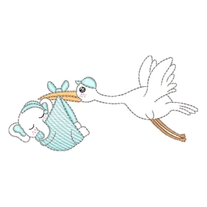Stork with Elephant Baby Embroidery Design