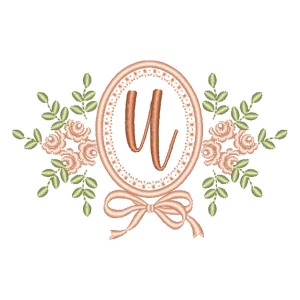 Letter U Flower in Frame (Applique) Embroidery Design