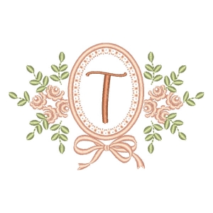 Letter T Flower in Frame (Applique) Embroidery Design