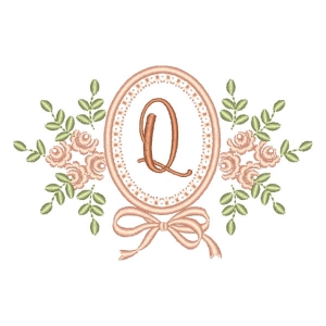 Letter Q Flower in Frame (Applique) Embroidery Design