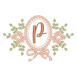 Letter P Flower in Frame (Applique) Embroidery Design