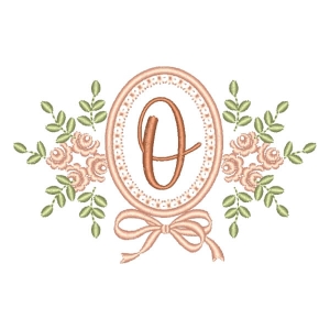 Letter O Flower in Frame (Applique) Embroidery Design