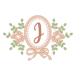 Letter J Flower in Frame (Applique) Embroidery Design