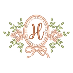 Letter H Flower in Frame (Applique) Embroidery Design