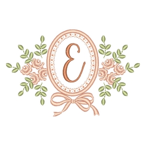 Letter E Flower in Frame (Applique) Embroidery Design