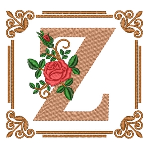 Letter Z Flower in Frame Embroidery Design